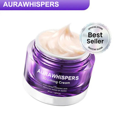 Aurawhispers 3D Lifting Cream 1.7 fl oz | Advanced Anti-Aging Probiotic Facial Night Cream with 17-Peptide Complex for Wrinkles on Face and Neck Nourishing Hydrating Skin Repair Firming Smooth