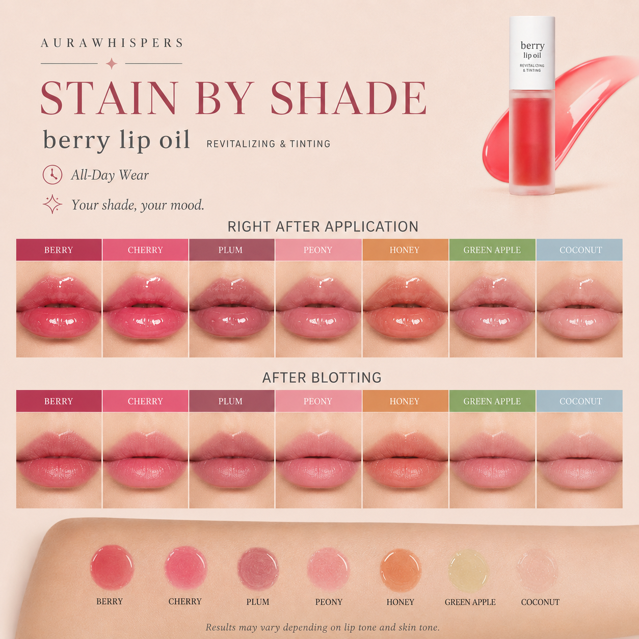 Last Day Buy 1 Get 1 Free Aurawhispers Apple Lip Oil Lip Stain｜Transfer-Proof Hydrating Plump Glossy Lip Tint, 7 Colors