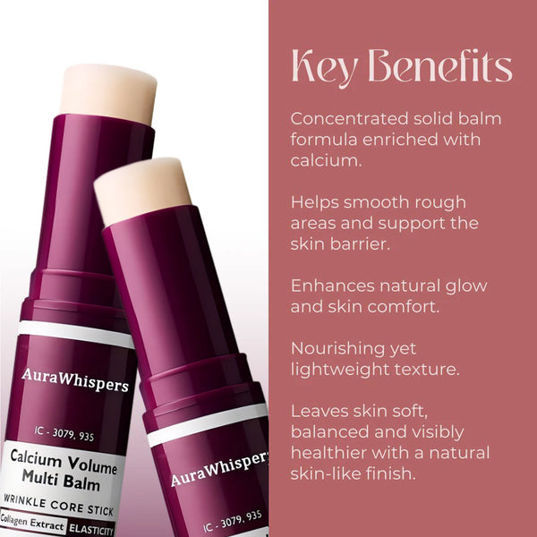 AuraWhispers Calcium Infused Multi Balm Stick - Collagen Infused Hydrating Anti-Aging Moisturizer