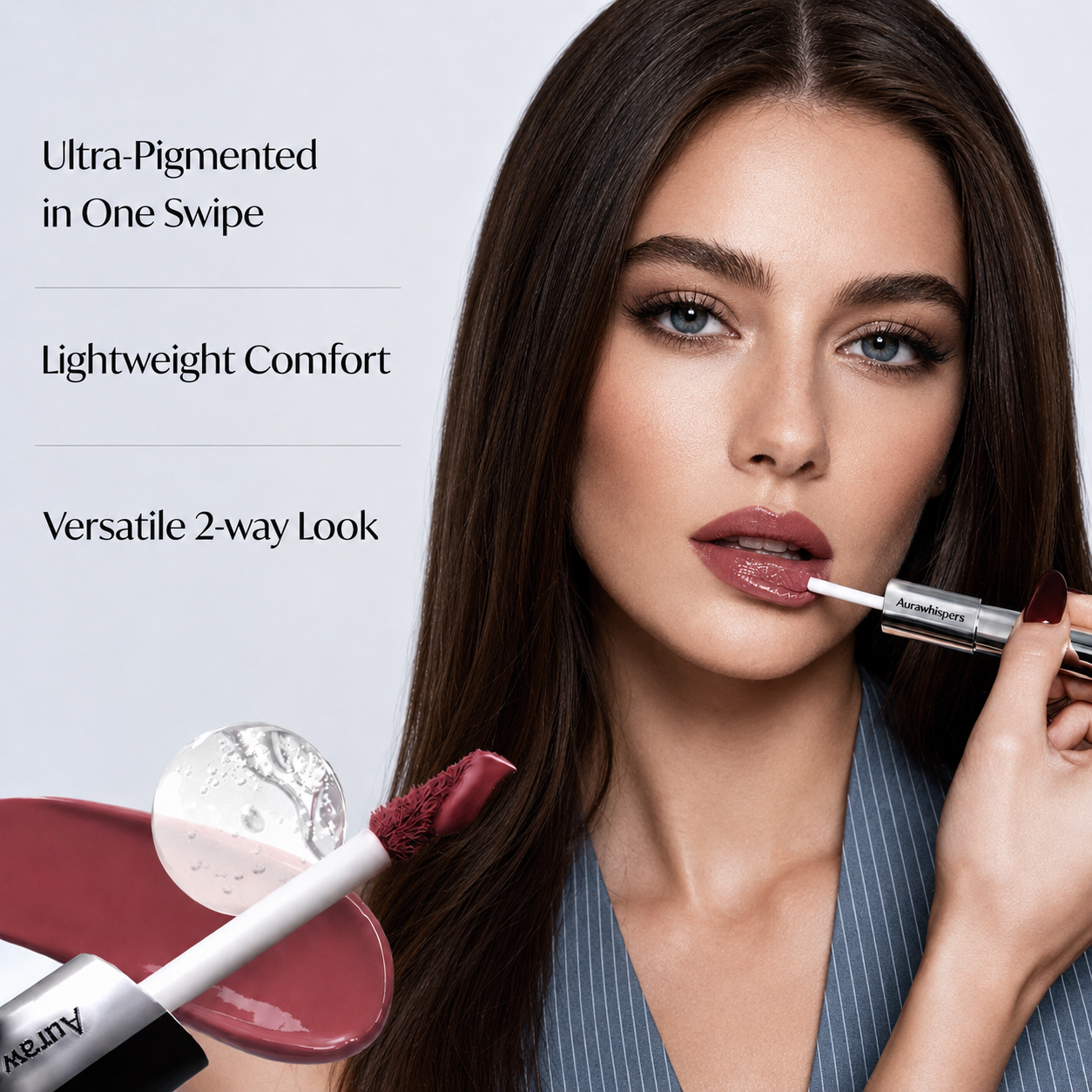 Aurawhispers Dual-Tone Dual-Ended Liquid Lipstick, Matte & Gloss Two-Tip Lip Color