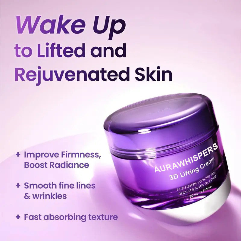 Aurawhispers 3D Lifting Cream 1.7 fl oz | Advanced Anti-Aging Probiotic Facial Night Cream with 17-Peptide Complex for Wrinkles on Face and Neck Nourishing Hydrating Skin Repair Firming Smooth