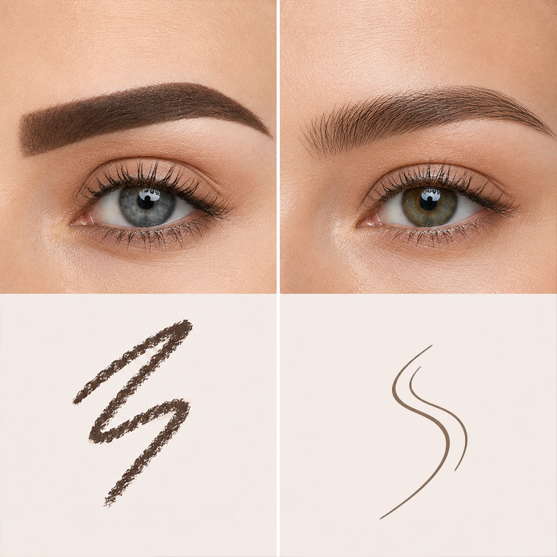 Comparison showing why ordinary eyebrow pencils can look unnatural