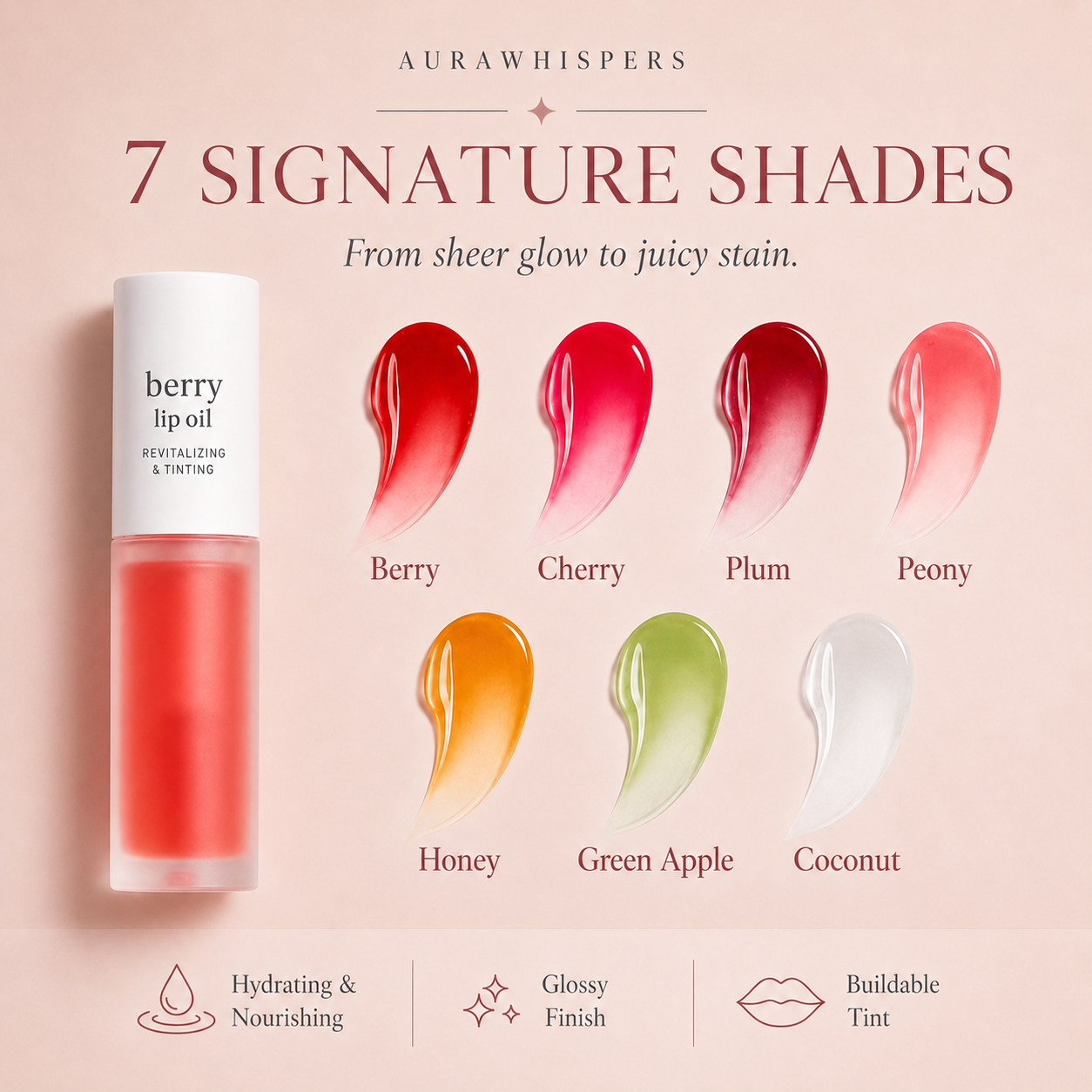 Last Day Buy 1 Get 1 Free Aurawhispers Apple Lip Oil Lip Stain｜Transfer-Proof Hydrating Plump Glossy Lip Tint, 7 Colors