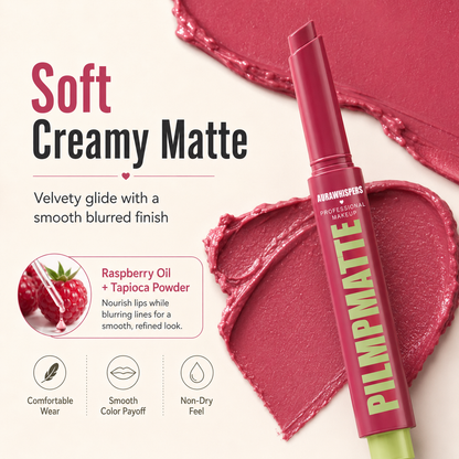 Last Day Buy 1 Get 1 Free PILMPMATTE Lipstick - Smooth Color Lipstick with Cushion-Soft Formula - Moisturizing, Lightweight, Creamy Pigments, Aurawhispers